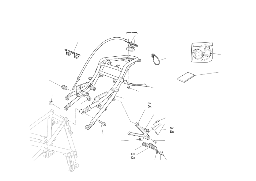 Rear subframe (dual) - rear footrests
